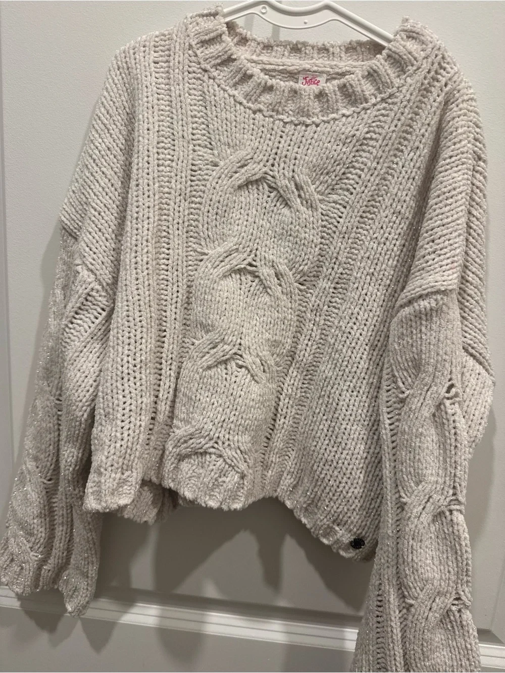 Justice Silver Plush Knit Crewneck Sweater